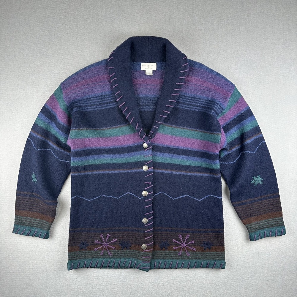 Vintage Christopher & Banks Navy Button Up Sweater Women's Size Large 100% Wool